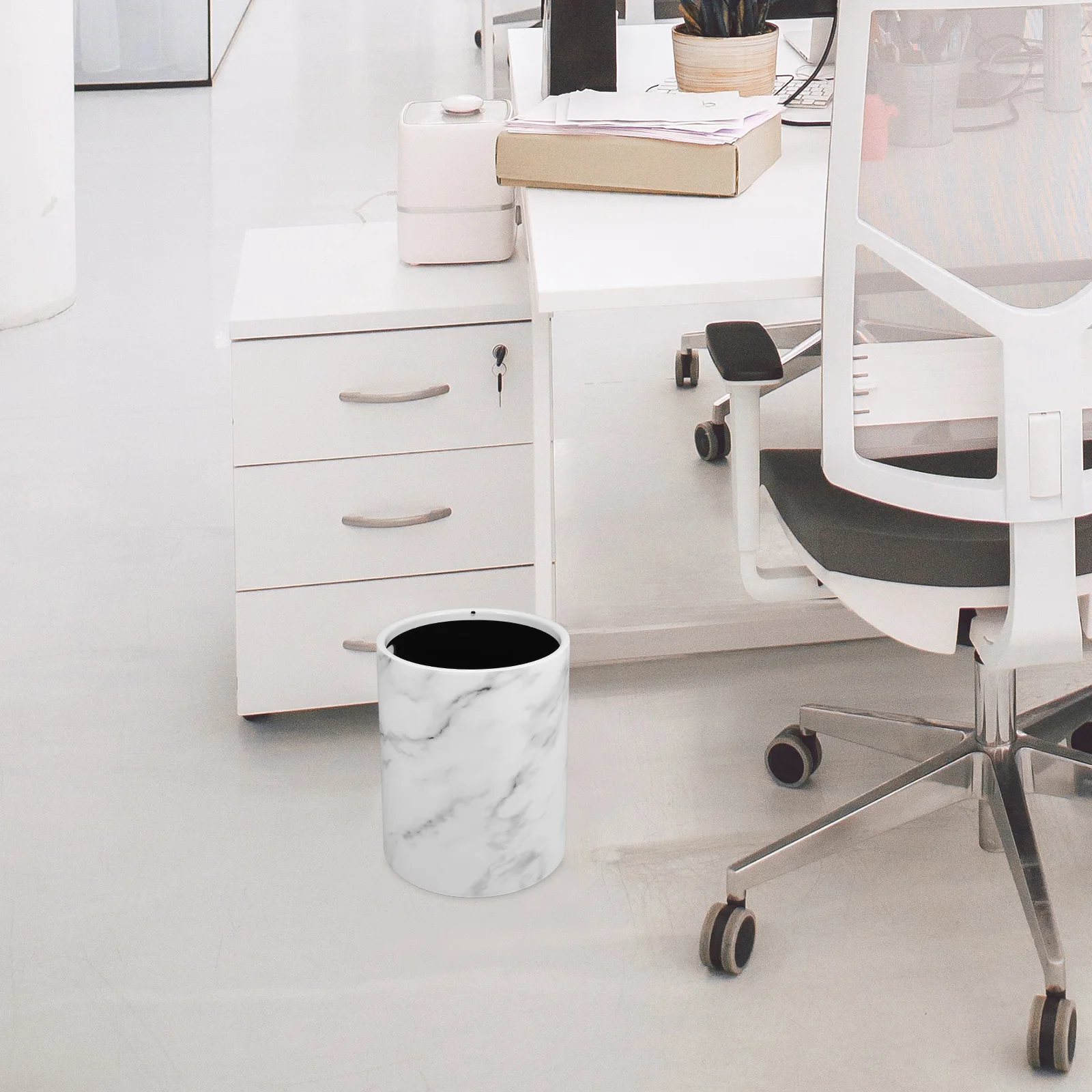 

Bathroom Trash Can Blue Marbled Garbage Container Soap Kitchen White Pp Bedroom Trashcan Office