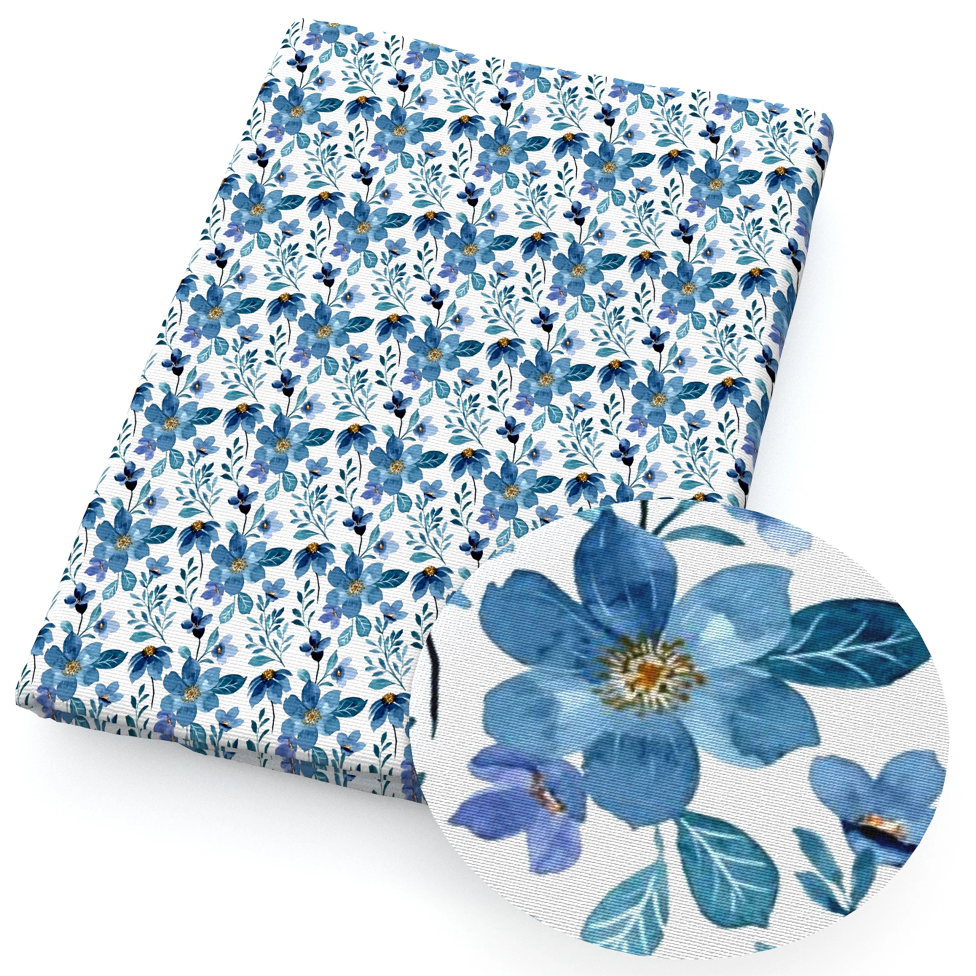 50*145cm Blue Leaves Flowers Floral 100% Pure/Polyester Cotton Satin Material Patchwork Sewing Fabric Quilt Needlework DIY Cloth