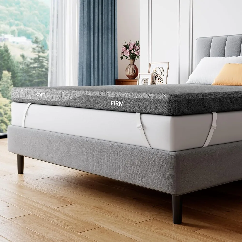 

california king dual firmness mattress topper - 3 inch thick with split soft and firm support zones for enhanced comfort