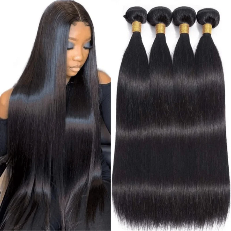 Extensiones de cabello humano liso de hueso, cabello Remy brasileño negro Natural, 28, 30, 32 pulgadas, mechones de cabello largo, 1/3 Uds., extensiones de cabello virgen
