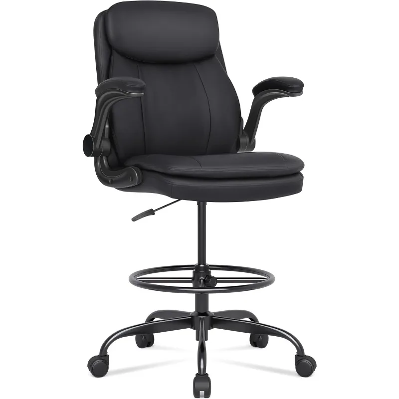 

Drafting Chair, Tall Office Chair for Standing Desk, High Leather Executive Office Chair with Adjustable Height and Fli