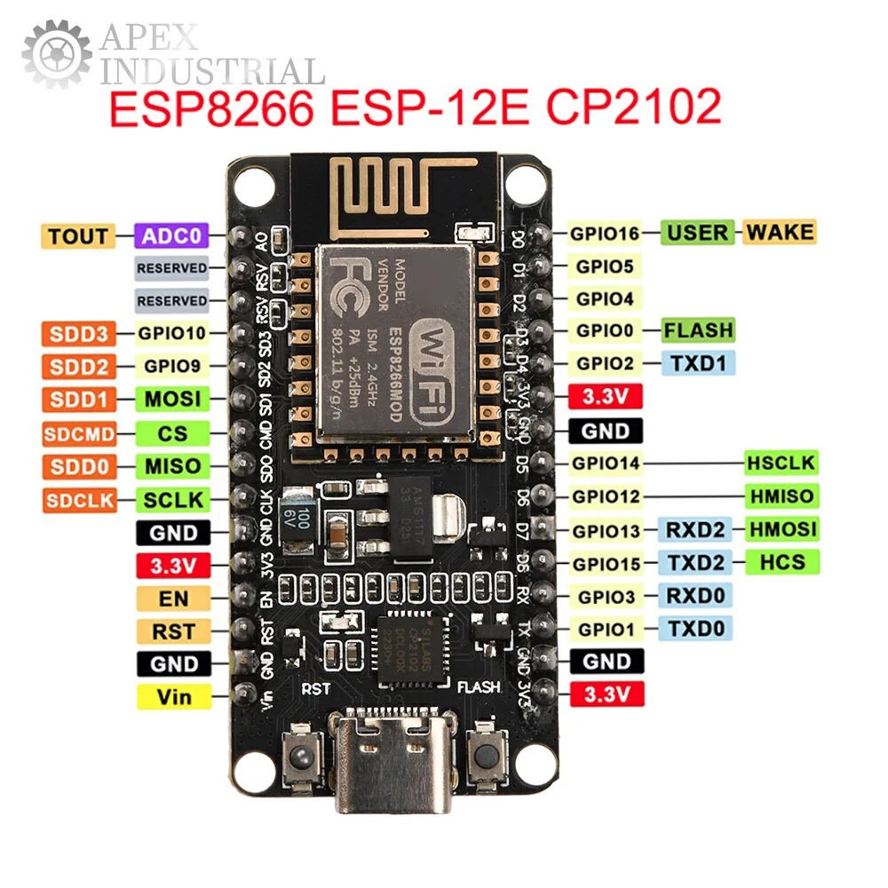 Placa de desarrollo NodeMCU ESP8266, Chip CP2102, interfaz de TYPE-C, módulo serie WiFi para proyectos inteligentes Arduino/Lua IoT
