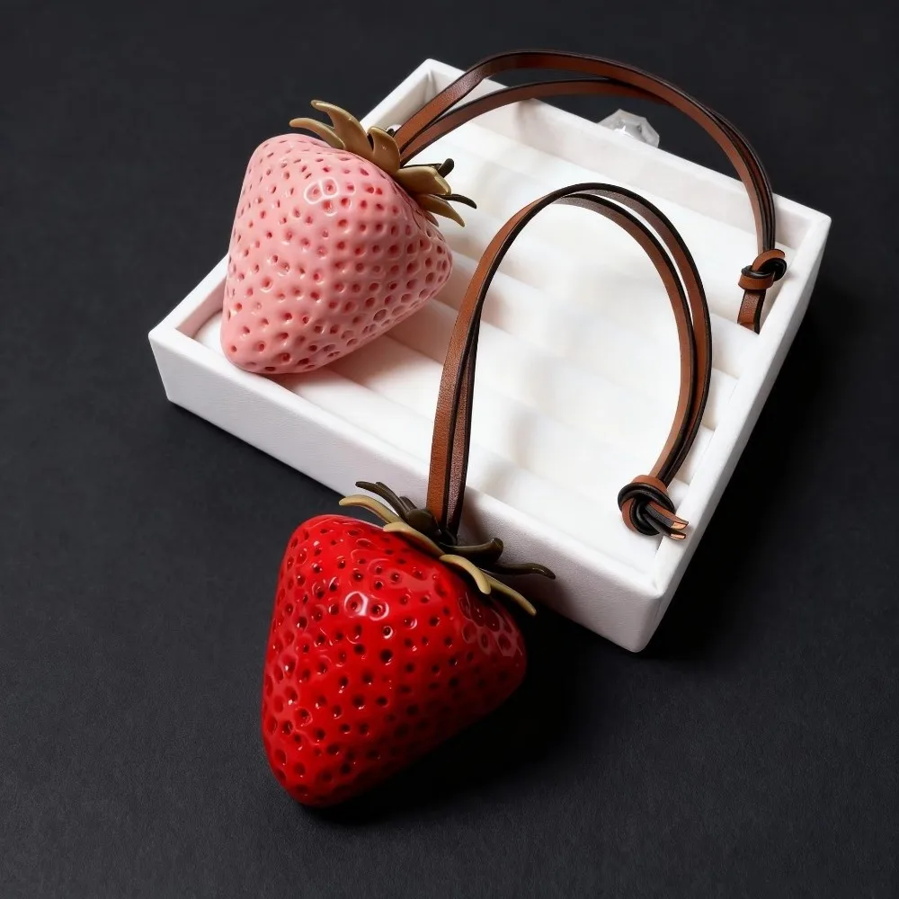 Elegant Waterproof Strawberry Key Ring Resin 3D Design Keychain Handmade Bag Charm Daily Use