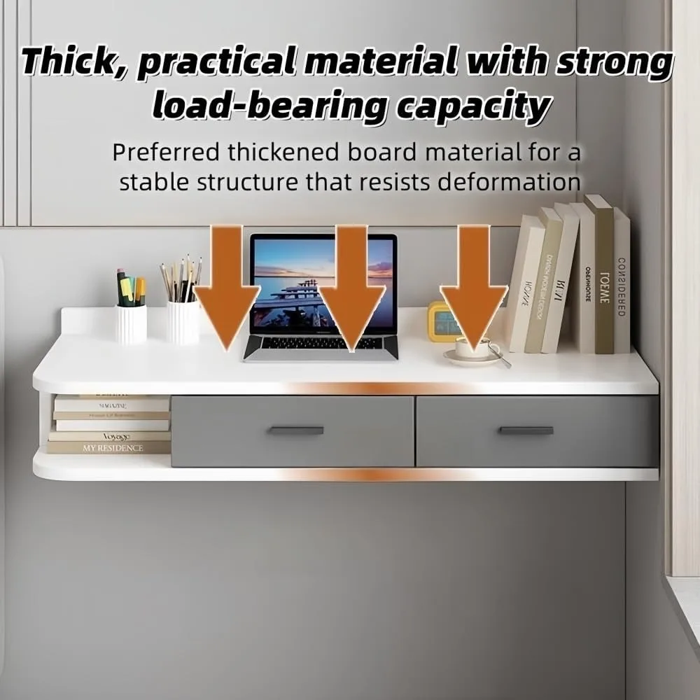 مكتب كمبيوتر خشبي أنيق مع أدراج ومنضدة عائمة حديثة وطاولة تزيين لحلول تخزين غرفة النوم