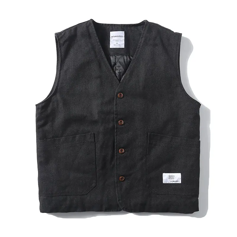 Winter Japan Korean Streetwear Vintage Quilted Cargo Vest Men Loose Cotton Sleeveless Coat Cityboy Vest Jacket Women Waistcoat