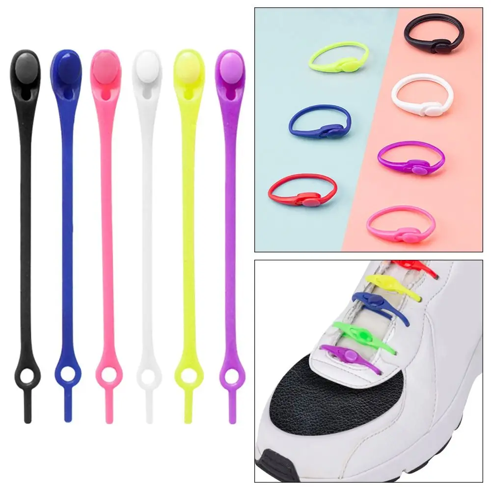 12Pcs/set Useful Silicone Stretch Shoelace Solid Color Elastic Sneakers Laces Shoe Bands Lazy People's Shoe Strap