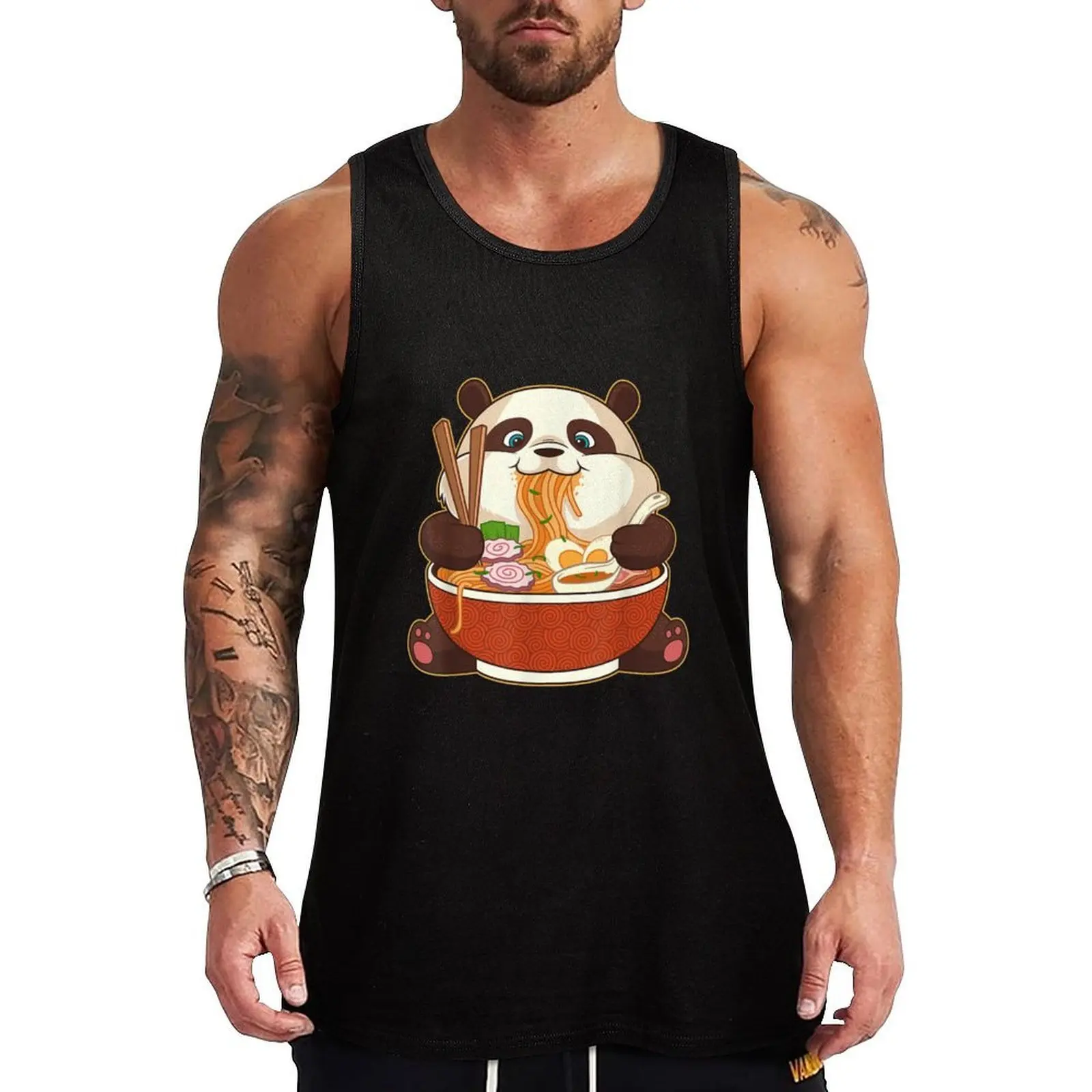 Kawaii Cute Anime Panda Otaku Japanese Ramen Noodles Gift Tank Top Everyday Basic Tank Top Comfort Cotton Undershirt