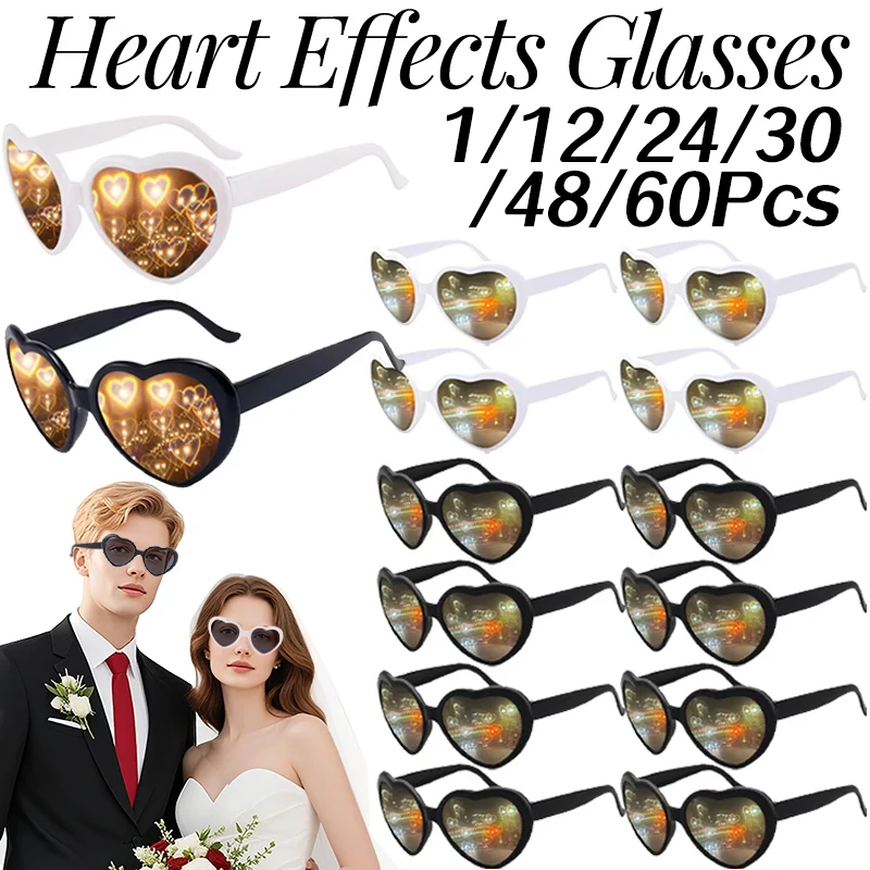 1-60Pcs Heart Sunglasses Heart Effect Diffraction Glasses Holiday Party Beach Carnival Accessories Singles Party Sunglasses
