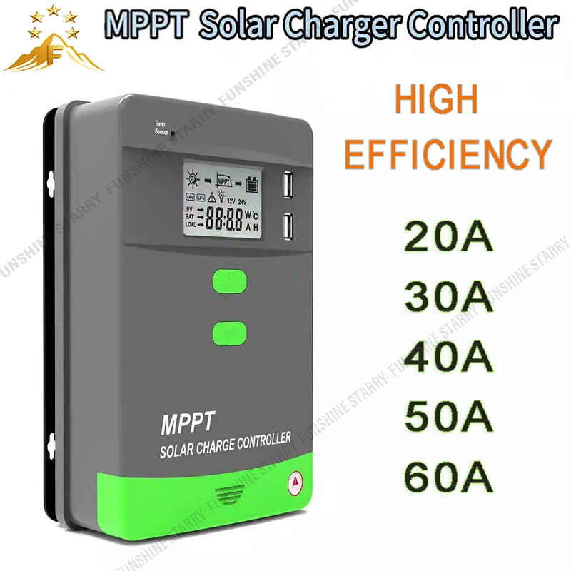 20A 30A 40A 50A 60A Solar Charge Controller For PV Panel Battery Charging MPPT Regulator With Bluetooth USB Port 12V 24V 36V 48V