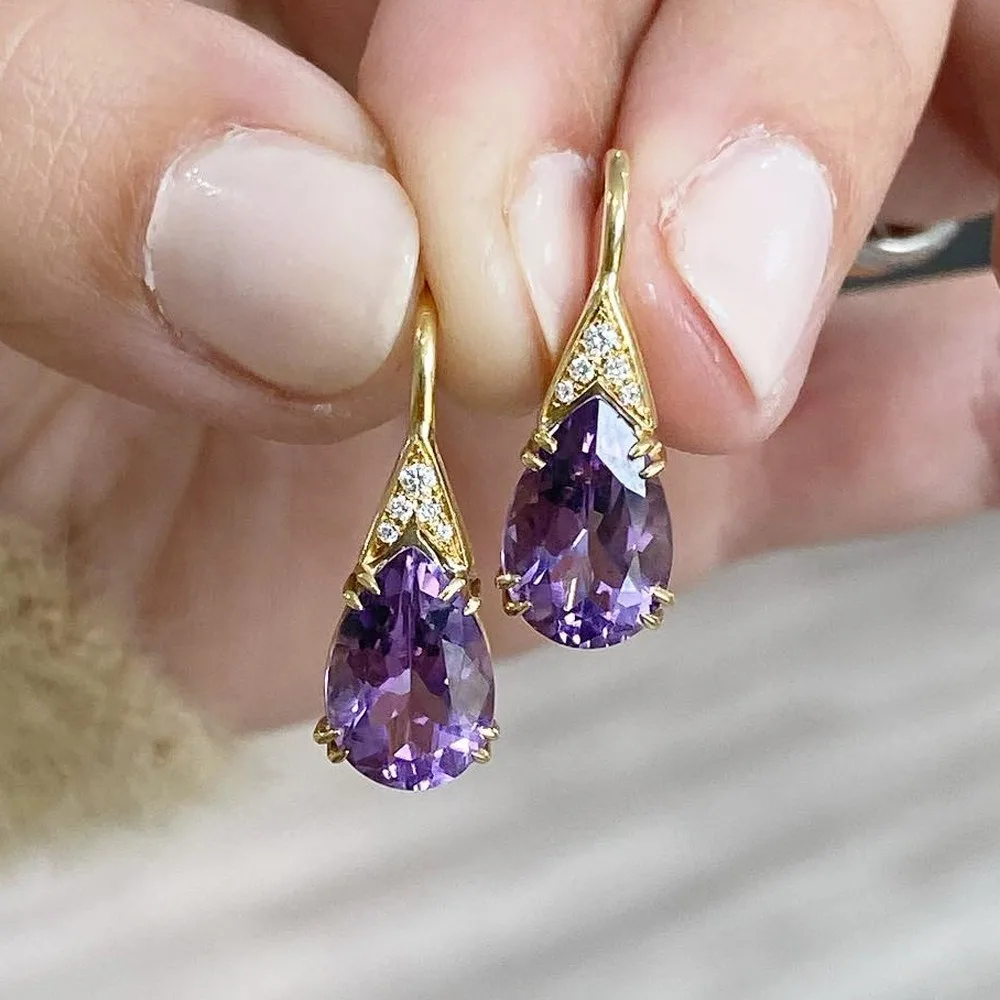 Luxury High Quality Micro-inlay 5A Zircon Purple Waterdrop-shaped Dangle Earrings for Women Banquet Party Designer Jewelry Gifts