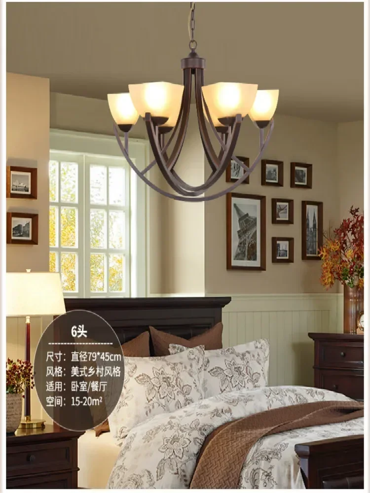 American living room chandelier simple atmosphere double wrought iron glass bedroom dining room pastoral American style lamps