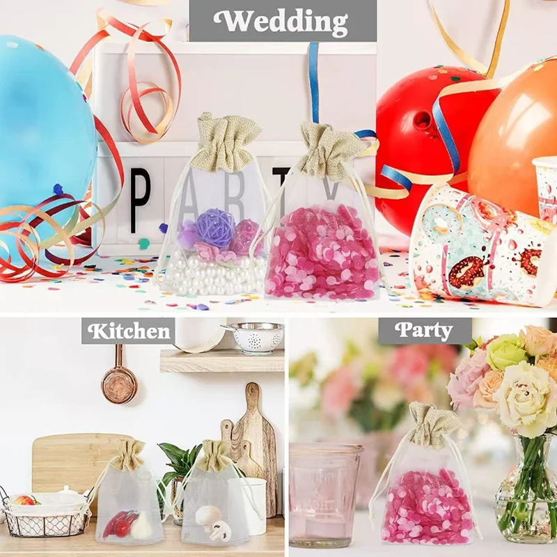 20Pcs Patchwork Linen Fabric for Candy and Toy Storage Packaging Festival Party Decoration Drawstring Drawstring Pocket