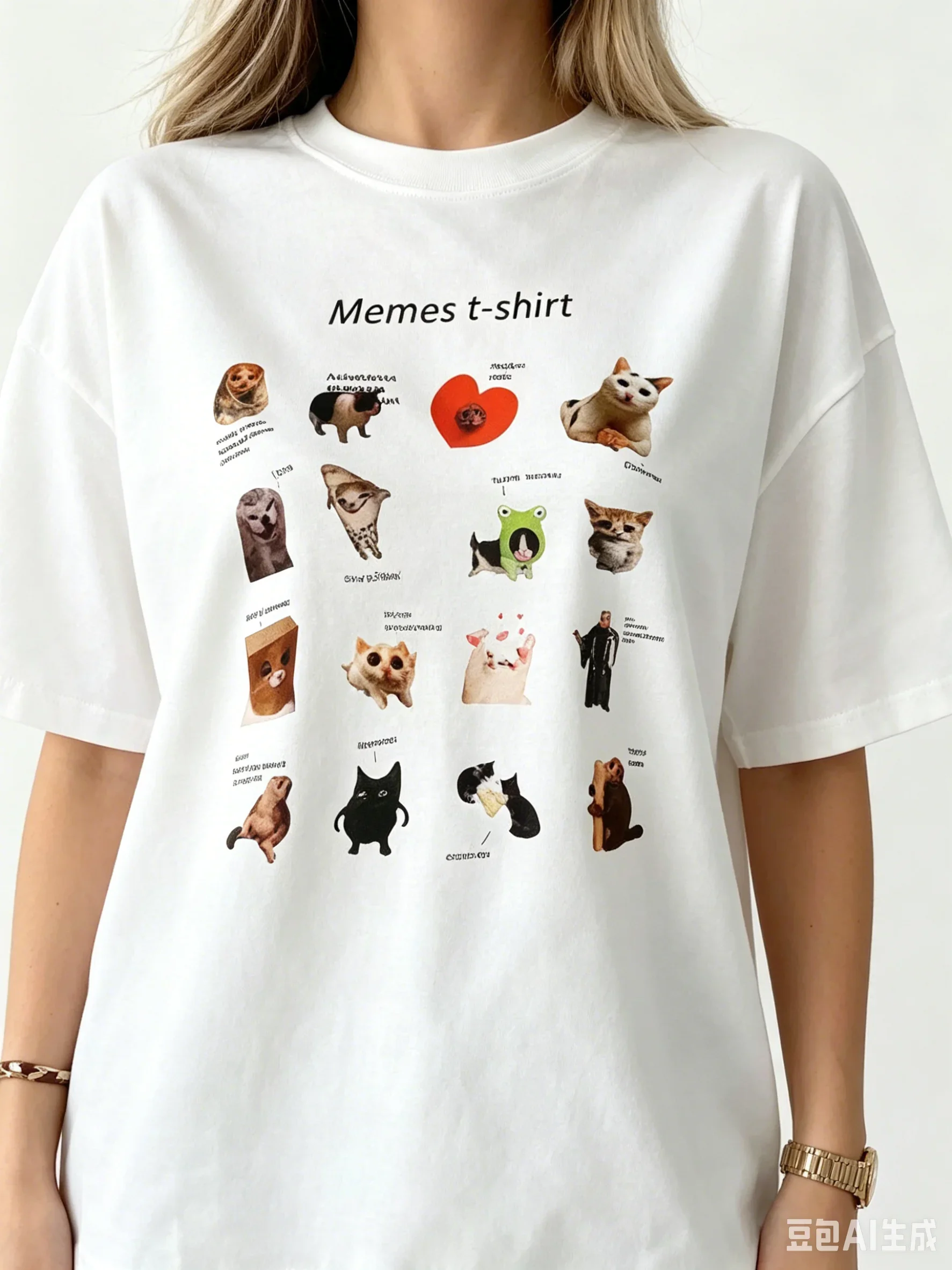 Vintage Funny Cat Meme Collection Print Oversized T Shirt Women American Short Sleeve Y2K Aesthetic Sweet Streetwear Women