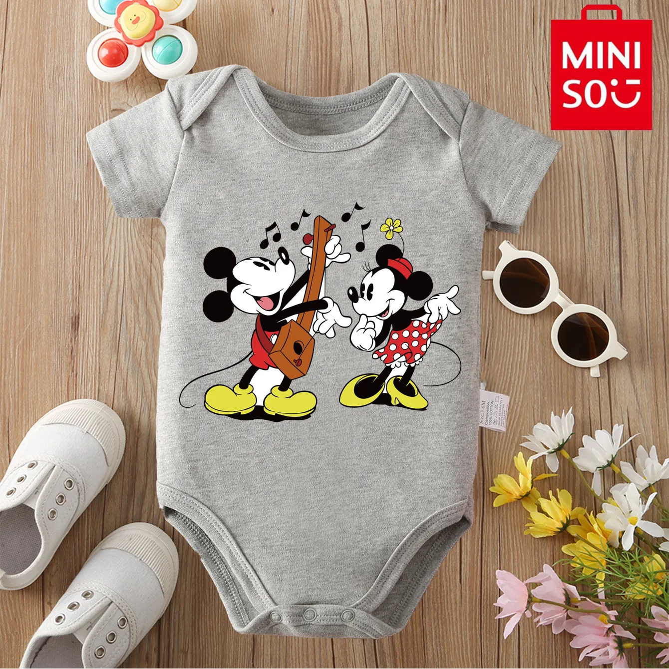 

MINISO 100% Cotton Bodysuit Soft Baby Cloths Mickey Mouse Minnie Gift for Baby Onesie Jumpsuit for 0 To 12 Months Cute Newborn