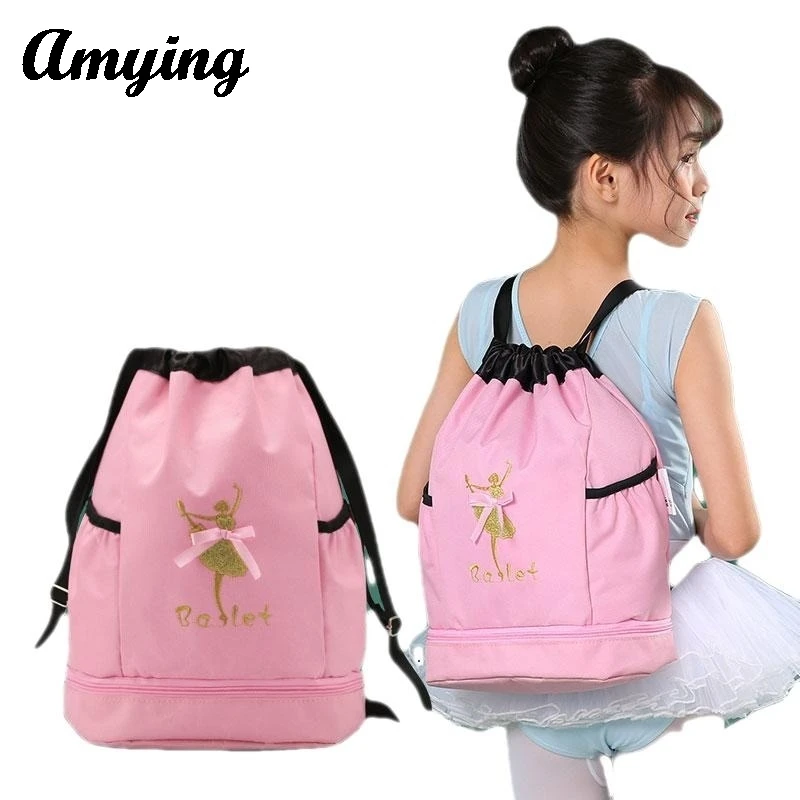 Mochila de cordão para meninas, pacote de armazenamento, mochila escolar, Kid Ballet Dance Bag, saco de dança, mochila esportiva, novo, 2024