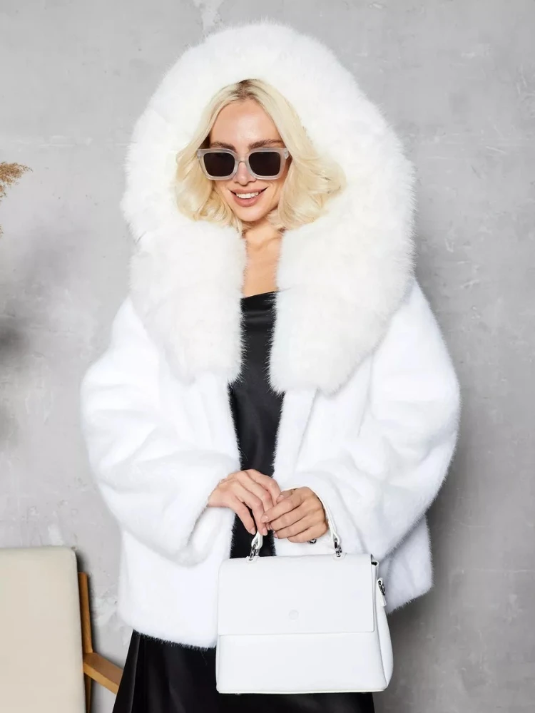 Casual White Thick Fur Jackets Women Long Sleeve V Neck Autumn Winter Faux Furs Coats Fashion 2025 New Streetwear Outwears