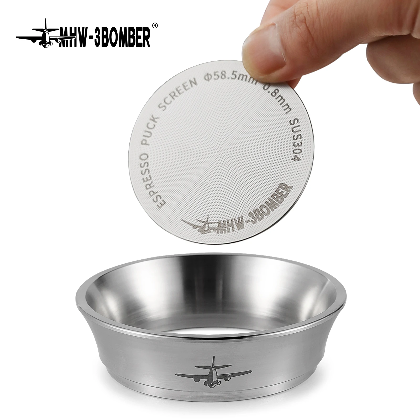 

MHW-3BOMBER Dosing Funnel Set 51mm 53/54mm 58mm Filter Espresso Puck Screen Kit Stainless Steel Dosing Ring Barista Accessories