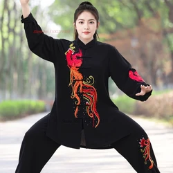 2026 chinese kung fu tai chi martial arts wushu suit phoenix embroidery tops+pants set wing chun training exercise performance