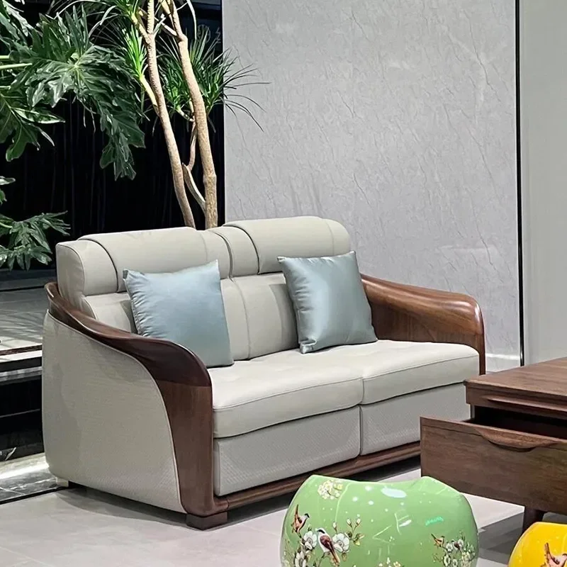YAO TAO New Chinese-style solid wood single-seat black walnut modern simple light luxury home living room leather sofa