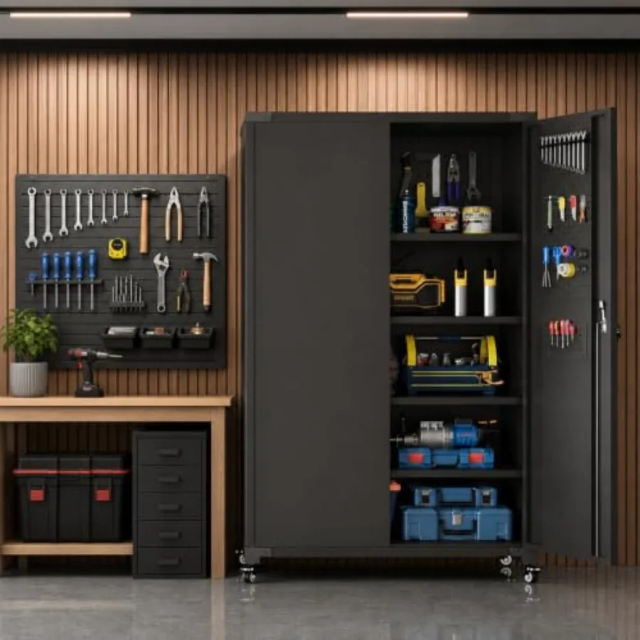Metal Garage Storage Cabinet, 71 Inch Rolling Steel Tool Cabinet with Wheels, Locking Doors and Adjustable Shelves, Heavy Duty