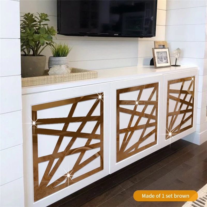 4Pcs Acrylic Mirror Decal Wall Stickers Furniture Stickers Wardrobe Closet Border Diagonal Lace DIY Art Home Decoration