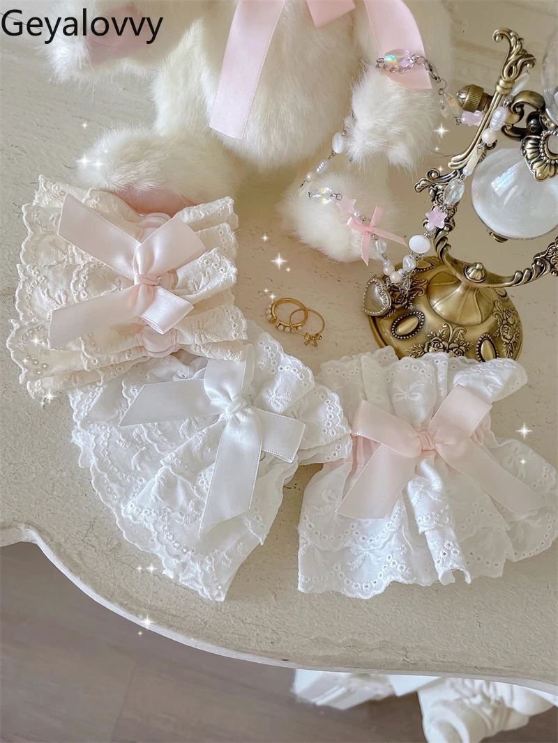 Manches en dentelle de couleur généative Lolita pour femmes, Design Original, nœuds d'été, doux, mignon, élégant, manches à main