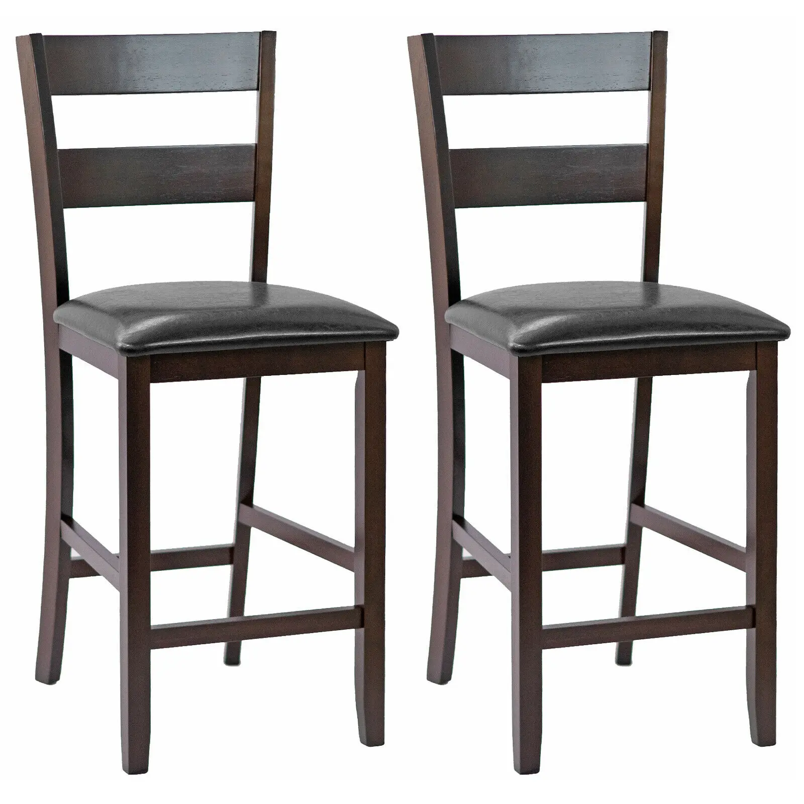 Costway 2-Pieces Bar Stools Counter Height Chairs w/ PU Leather Seat Espresso  KC53547