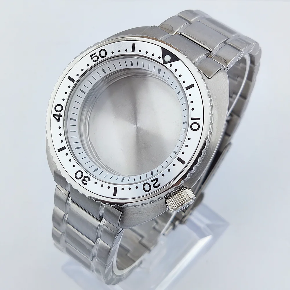 42 مللي متر حافظة رجالية فاخرة NH35 حافظة 904L الفولاذ المقاوم للصدأ الياقوت الزجاج المسطح مقاوم للماء يناسب 28.5 مللي متر حافظة الطلب