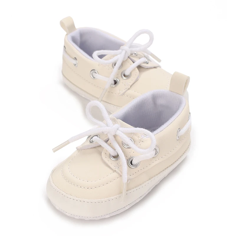 

New Baby Shoes Boys and Girls' Sports Shoes White Lace up Preschool Children's Cloth Sole Non slip First Step Shoes Baby Newborn