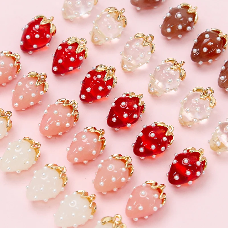 High quality Japanese sweet cute resin strawberry pendant beaded DIY necklace bracelet earrings material accessories