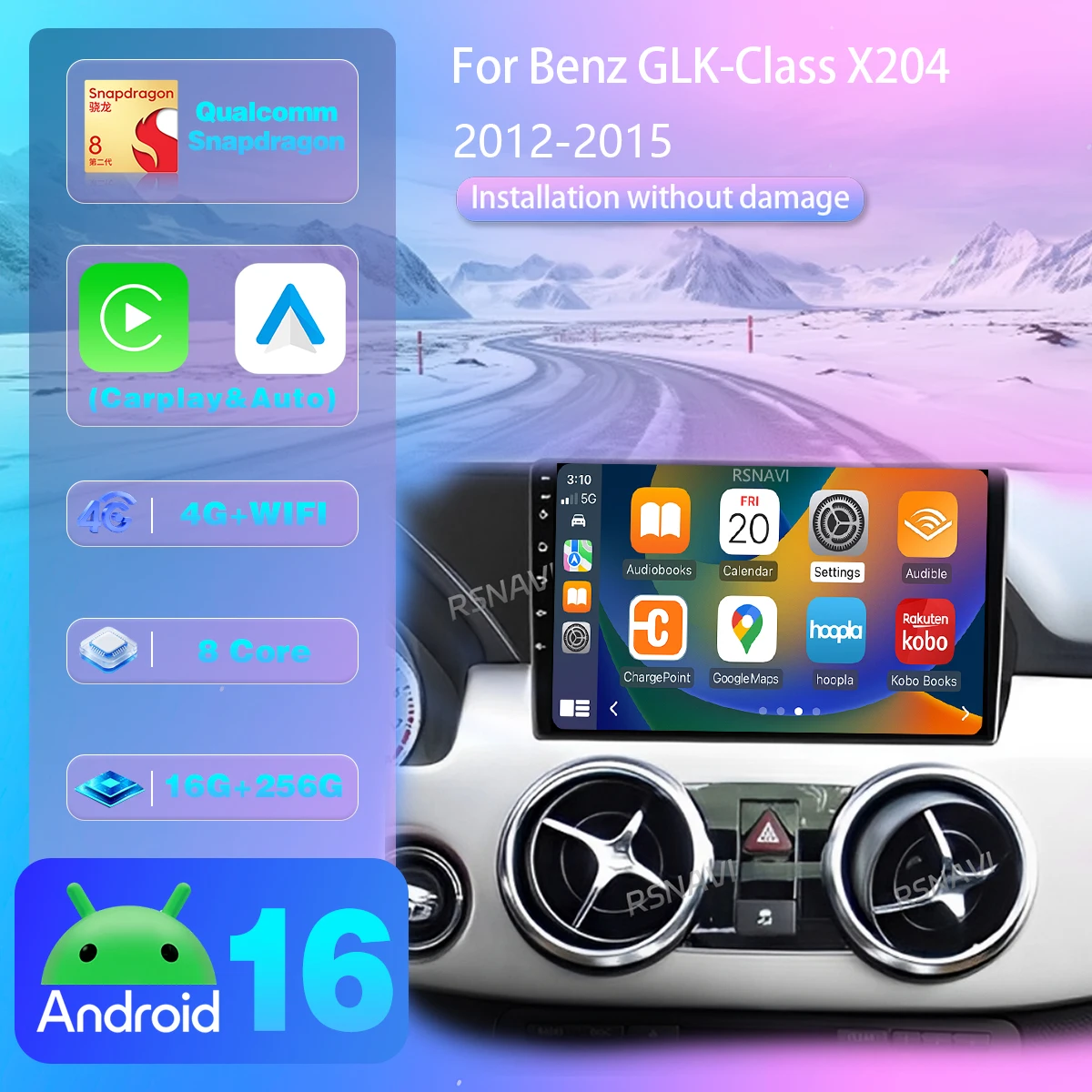 Android 16 Carplay Auto Qualcomm 2K Screen Car Radio Multimedia Player For Benz GLK-Class X204 2012 - 2015 DSP Ships in 24 hours