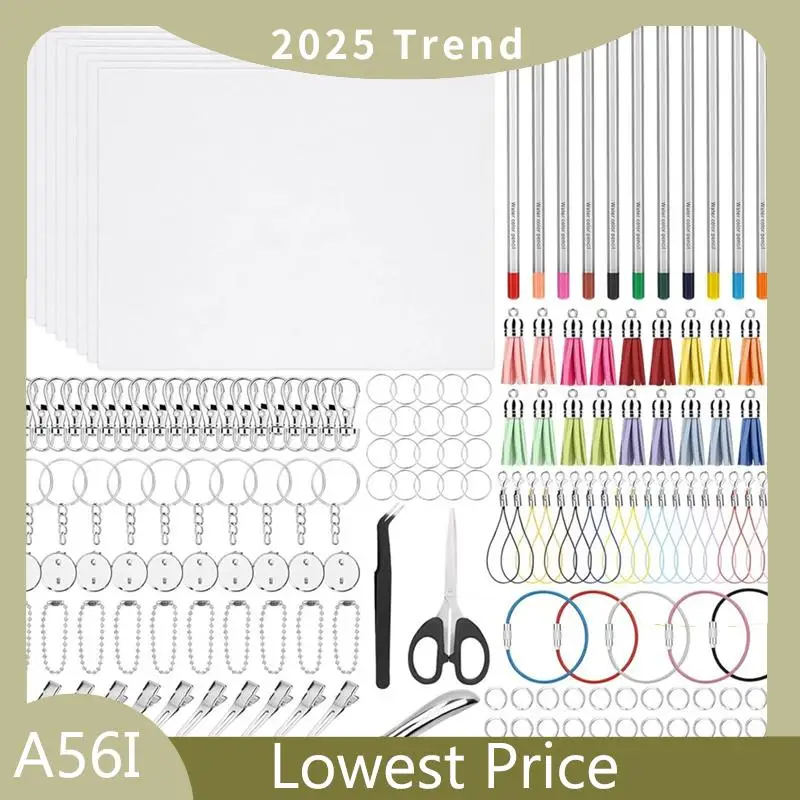 

Набор для творчества: термоусадочная пленка, пластиковые листы, набор для брелоков, цветные карандаши, кисточки, брелоки, заколки для волос, держатели для ключей.