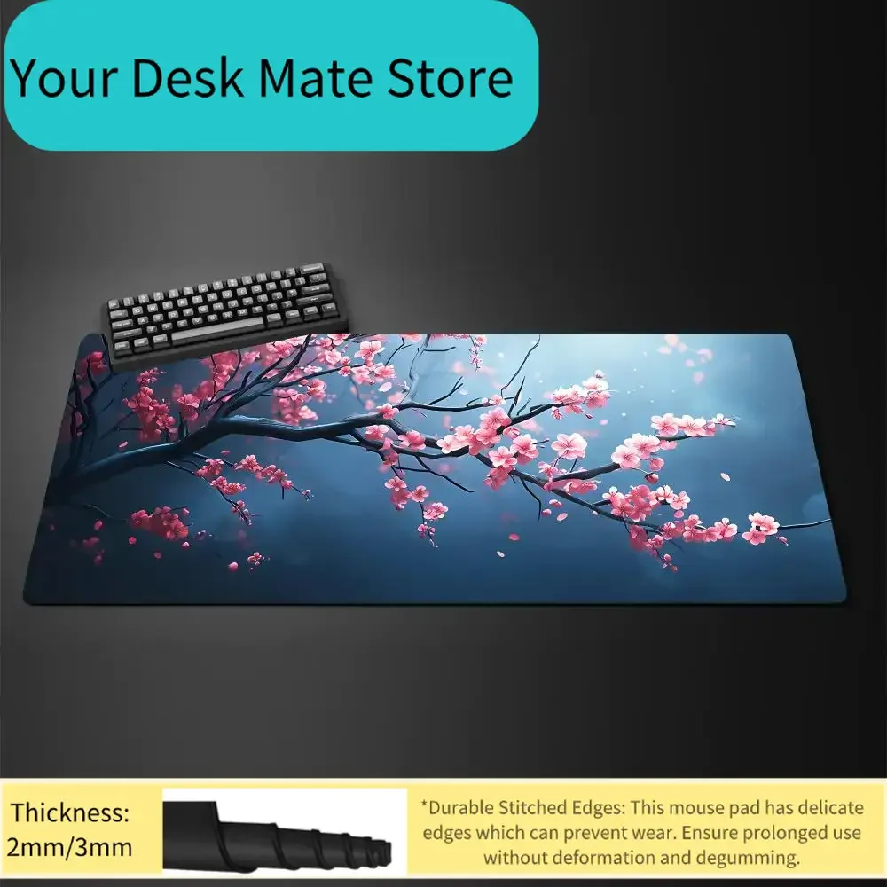 

Sakura Branch on Night Sky Extended Gaming Mouse Pad Oriental Aesthetic Desk Mat Non-Slip Keyboard Pad