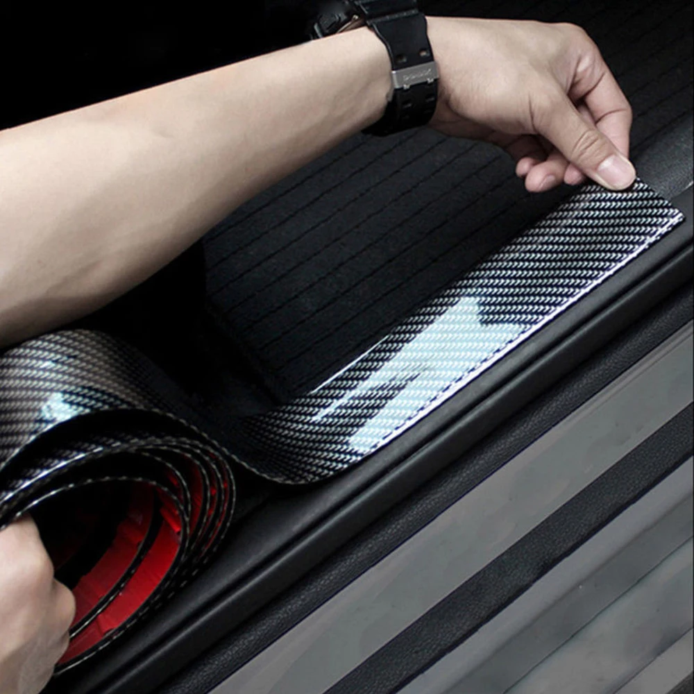 3x100cm Carbon Fiber Rubber Car Door Bumper Strip Guard Anti Scratch Sticker Automotive Wrap Film Self-Adhesive Anti-Collision