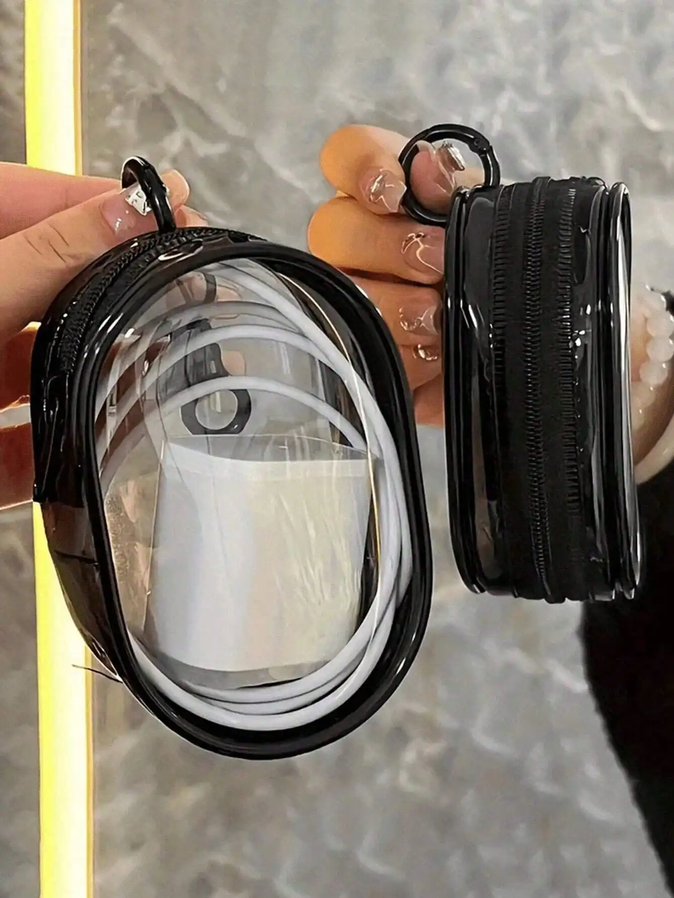 1 portable mini transparent charging cable storage bag, multi-functional headphone case with zipper, travel storage accessory wi - Detail 1