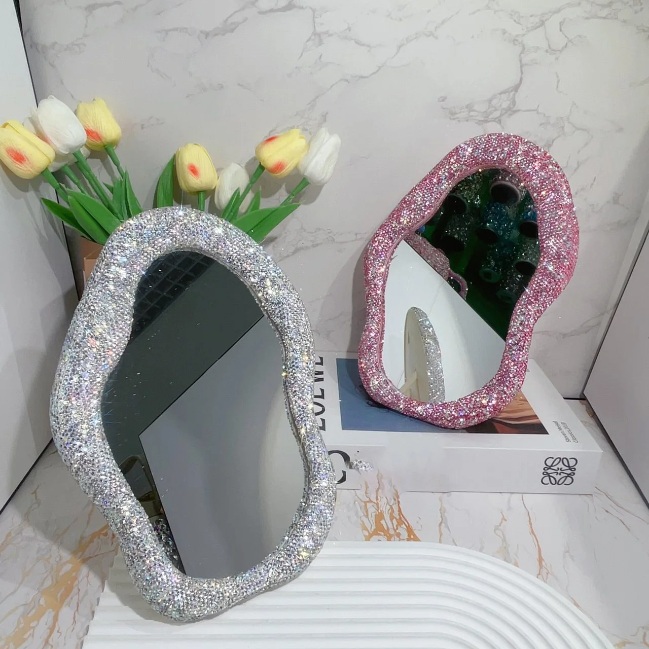 Bling Diamond Cloud Shape Makeup Mirror Creative Irregular Decorative Standing Dresser Mirror Shaped Hairdressing Wall Mirror