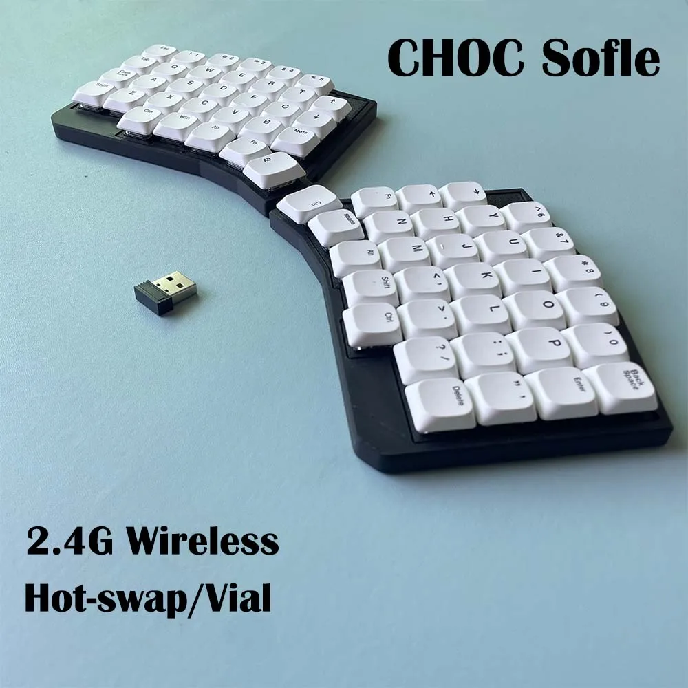新型ロープロファイルソフトレ分割キーボードChocホットスワップ2.4Gワイヤレス人間工学メカニカルキーボードVIALプログラマブルゲーミングキーボード
