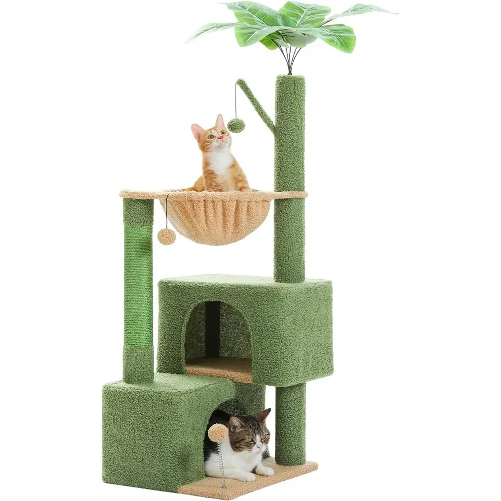 45 Green Cat Tower with 2 Condos, Scratching Posts, Hammock & Toys for Small Cats