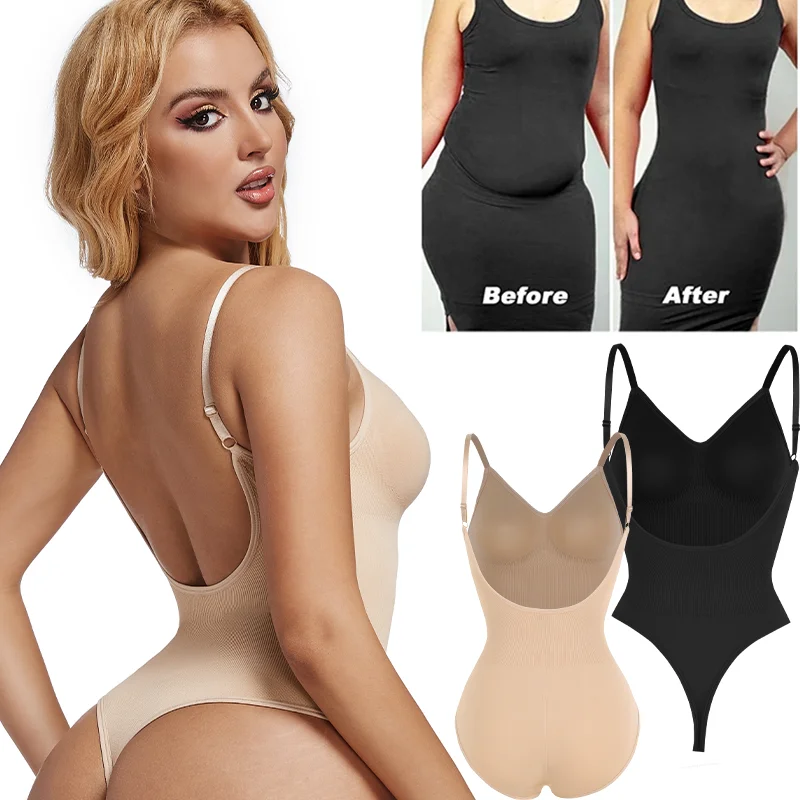 Body sin espalda para mujer, ropa moldeadora sin costuras, Tanga levantador de glúteos, moldeador de cuerpo, adelgazante camisola, Tops, corsé de Control de barriga