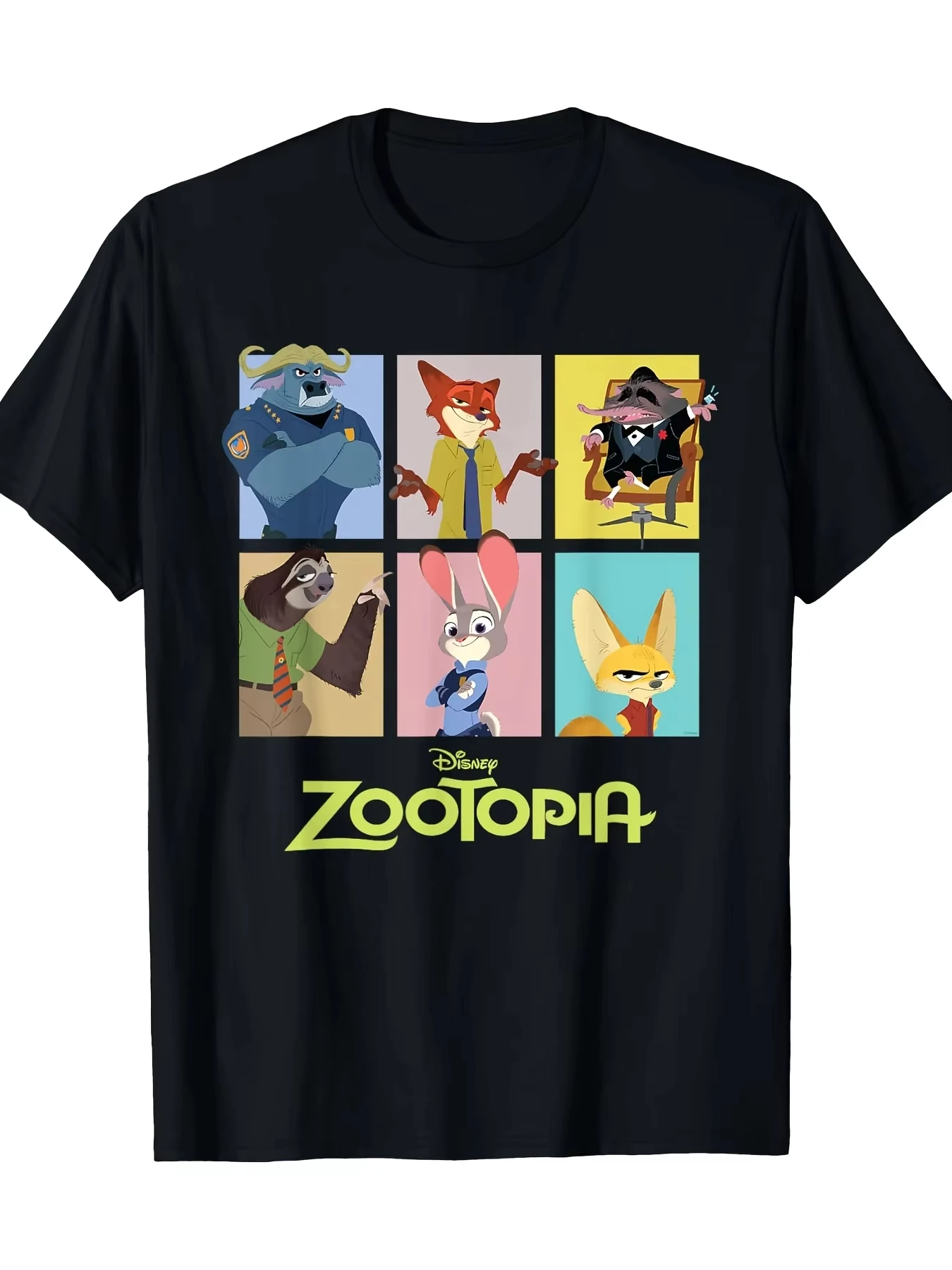 2025 الصيف الرجال النساء ديزني Zootopia نمط تي شيرت اليومية ملابس عصرية غير رسمية للجنسين القطن قصير الأكمام المتضخم المحملة