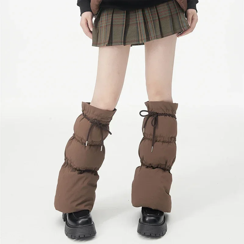 2025 Winter Women Warm Puffer Leg Warmers Drawstring Split Flared Boot Cuffs Knee Socks Insulated Padded Leg Sleeves