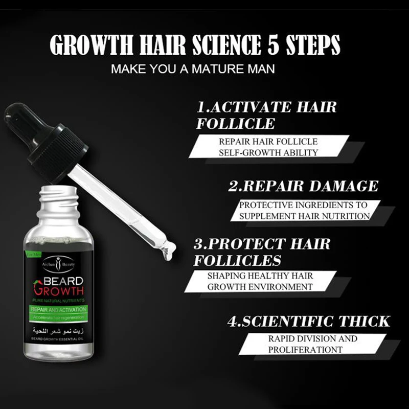 Homens barba óleo essencial soro barba axilar peito crescimento do cabelo rápido realçador tratamento alopecia mais grosso cuidados com o cabelo 30ml