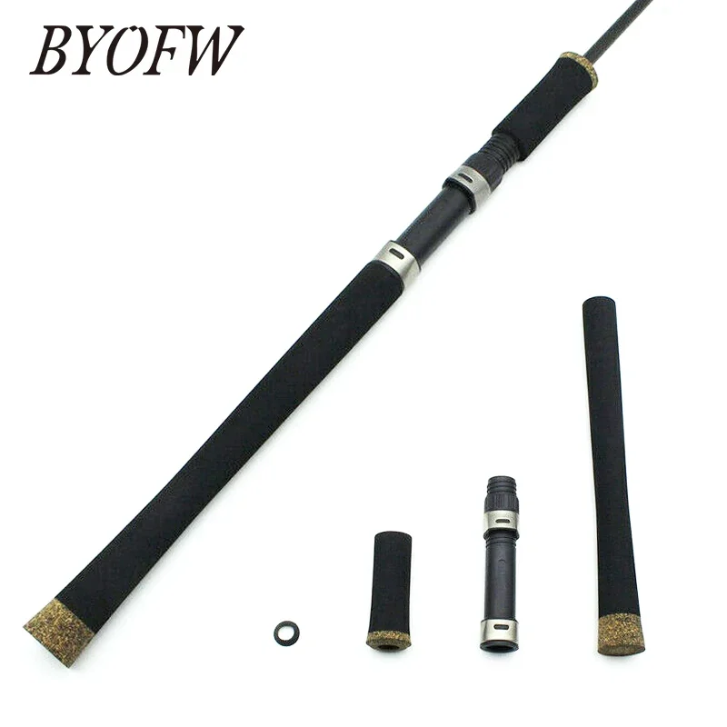 

BYOFW Long Black EVA Fishing Rod Handle Grip With Plastic Reel Seat Kit Split Grip DIY Building Replacement Repair
