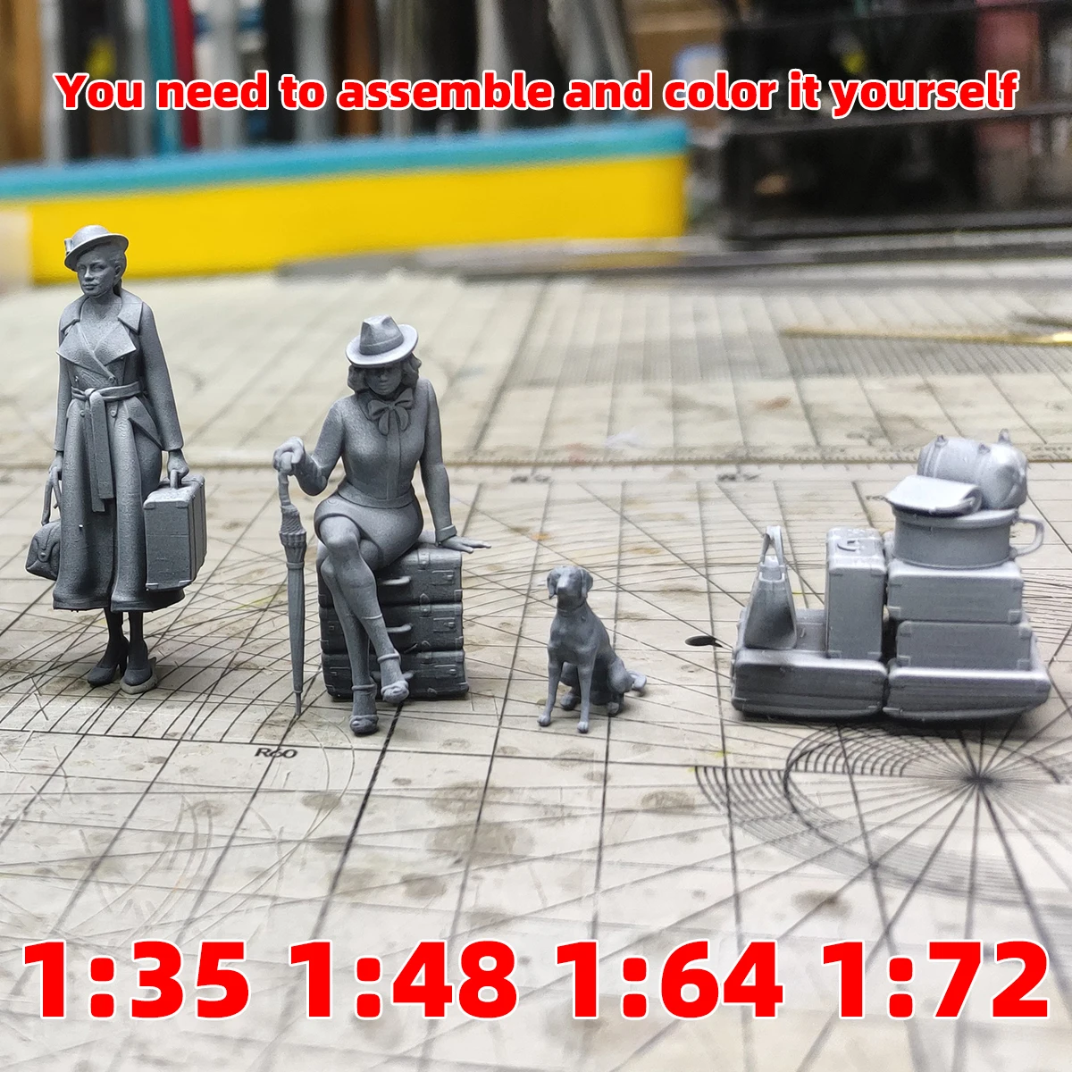 Flughafen-Kai Bahn Bahnhof Frau Frauen Zivilisten mit Gepäck Figuren Modellbausatz 7 Stück 1/35 1/48 1/72 1/87 – Detail 4