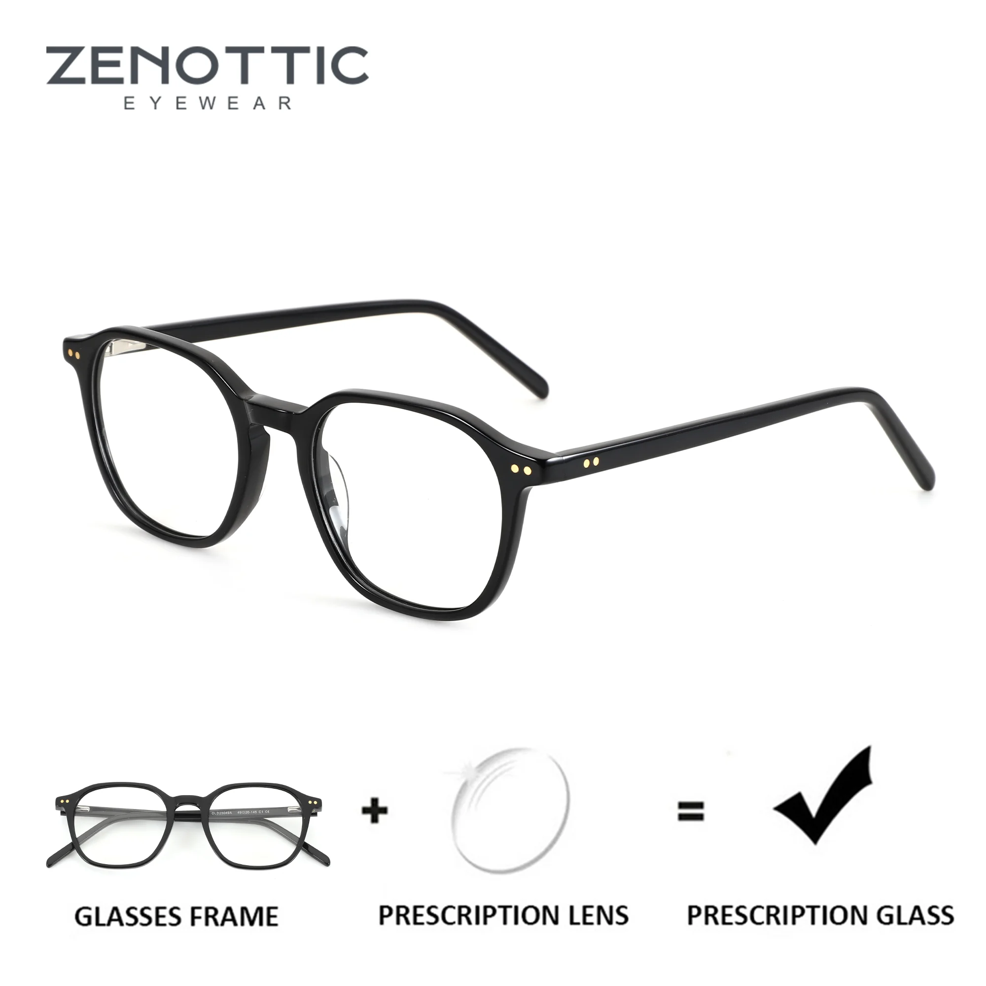 

ZENOTTIC (S Size) Polygon Acetate Prescription Glasses Unisex Progressive Optical Lenses With Photochromic Myopia Correction