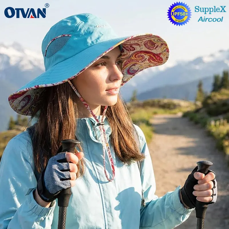 

OTVAN Women Mountaineering hat Wide brimmed Beach cap Summer Winter UV protection Climbing Camping Hiking Breathable Quick-Dry