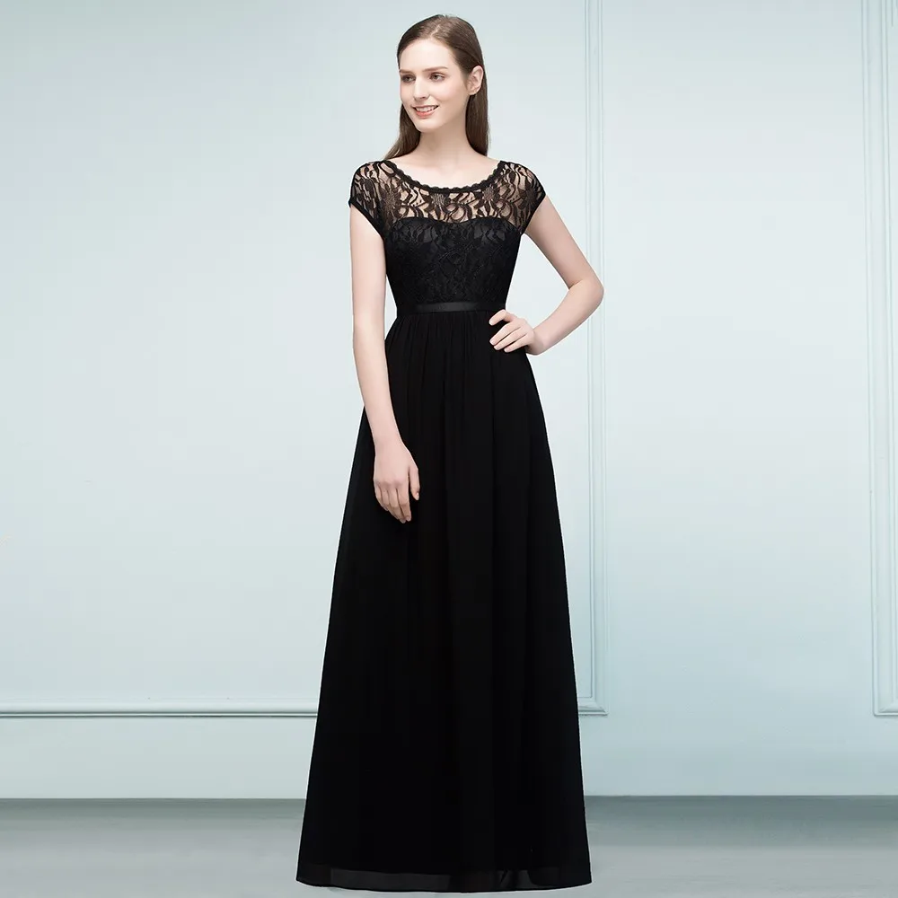 

Lace Chiffon Bridesmaid Dresses A Line O Neck With Sashes V Back Elegant Long Formal Evening Wedding Party Prom Gowns Vestido