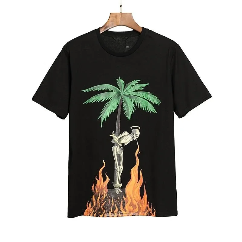 Coconut Tree Angel Skull Men Crew Neck Short Sleeve European  American Trendy Men's Loose T-Shirt  Women's Casual  Short Sleeve