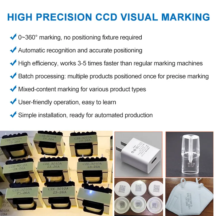 Macchina automatica per marcatura laser UV con sistema di posizionamento della visione CCD per codifica di cavi in plastica metallica di vetro ad alta precisione