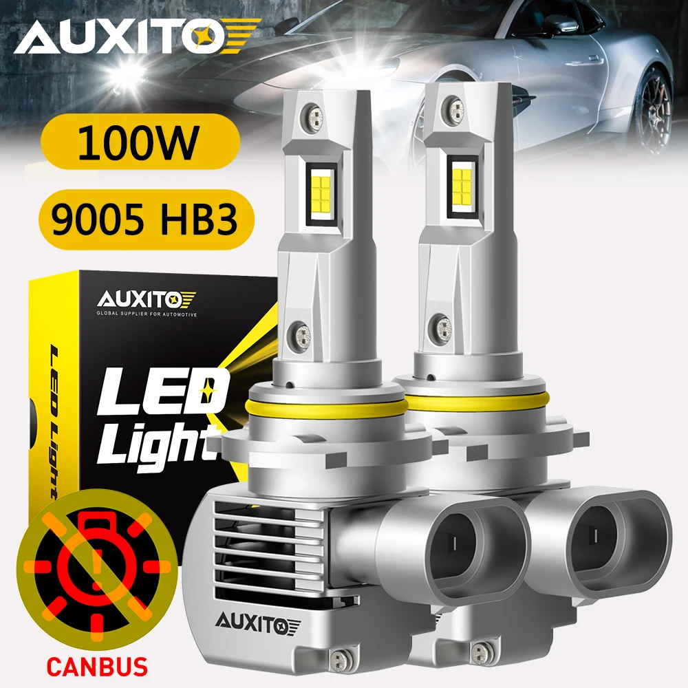 AUXITO 100W 20000lm LED 9005 HB3 Turbo Headlight Lamp Powerful Canbus Bulb 6000K Super Bright White Automotivo Ampoule 12V 2Pcs